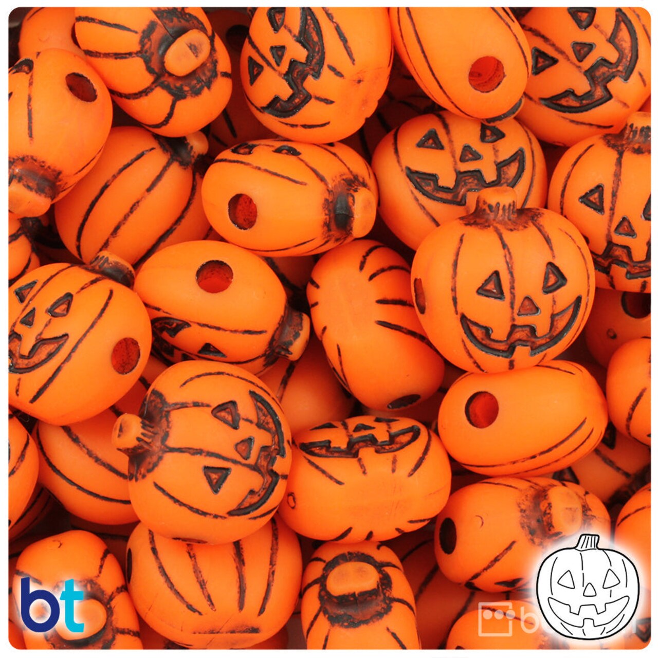 BeadTin Tangelo Antique 20mm Jack O Lantern Plastic Pony Beads (24pcs)